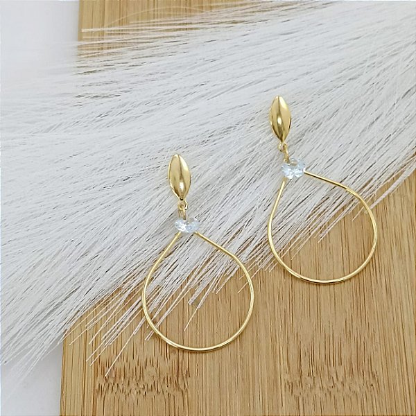 Brinco Banhado a Ouro De Gota Pendurado Com Zircônia Bijou Art