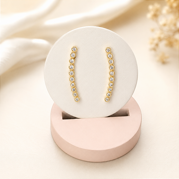 Brinco Banhado a Ouro Fixo De Pedras Bijou Art