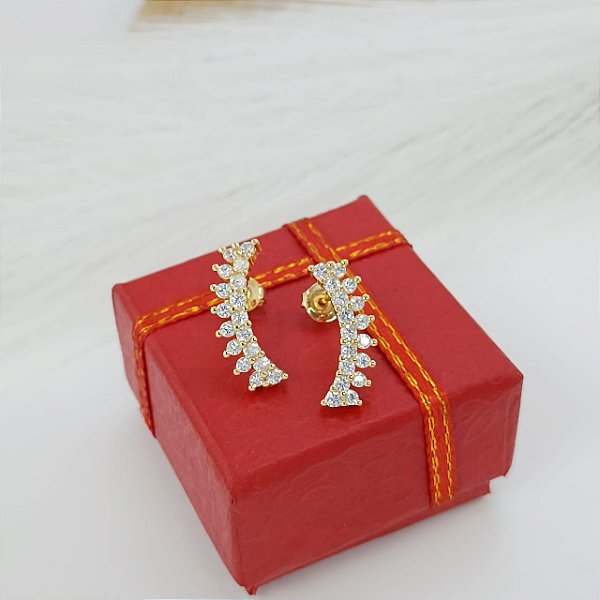 Brinco Banhado a Ouro Fixo Trabalhado Com Pedras Bijou Art