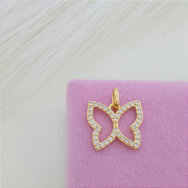 Pingente Banhado a Ouro De Borboleta Com Pedras Bijou Art
