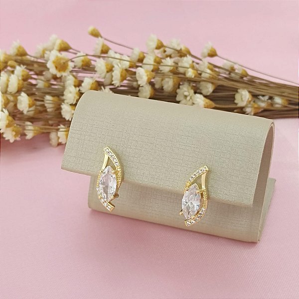 Brinco Banhado a Ouro Fixo Com Pedras Bijou Art