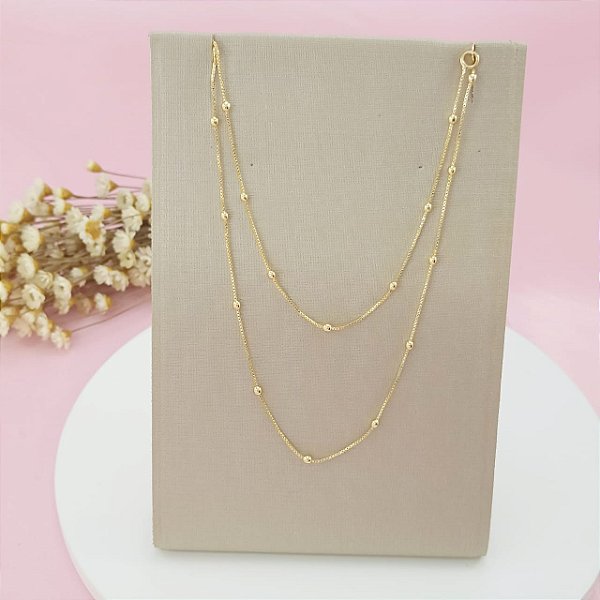 Corrente Banhado a Ouro Elo Veneziana Fechada Com Bola 2mm Bijou Art