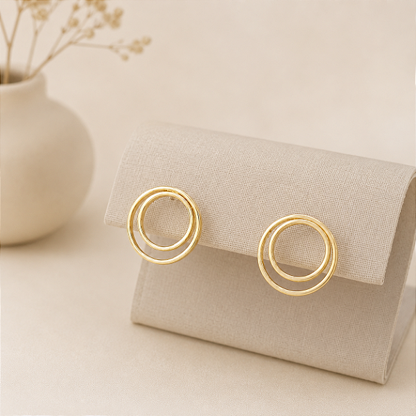 Brinco Banhado a Ouro com Aros Lisos Bijou Art