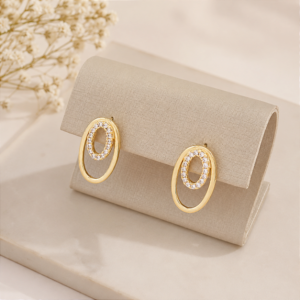 Brinco Banhado a Ouro De Aro Com Pedras Bijou Art