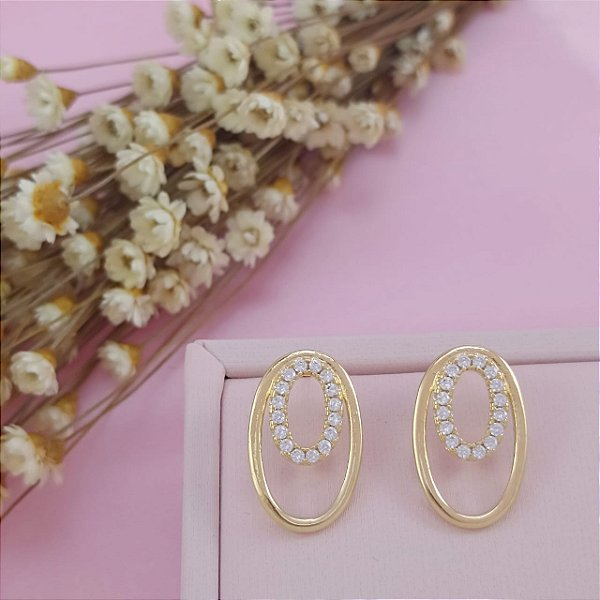 Brinco Banhado a Ouro De Aro Com Pedras Bijou Art