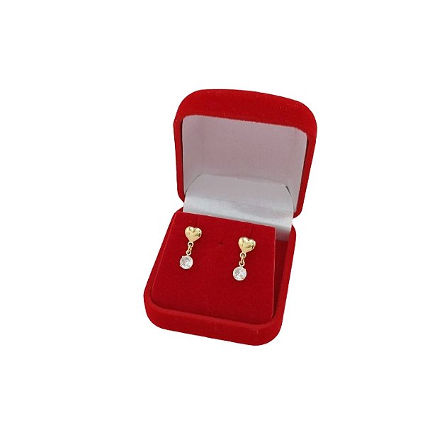 Brinco Banhado a Ouro Pendurado De Coração e Pedra Bijou Art