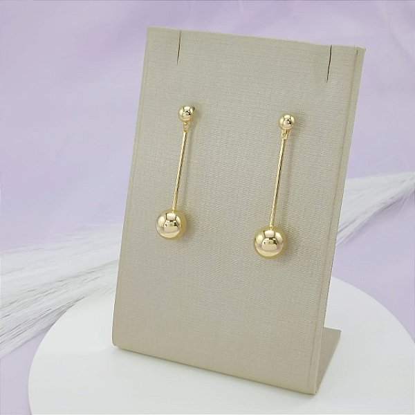 Brinco Banhado a Ouro Pendurado Com Bola Bijou Art