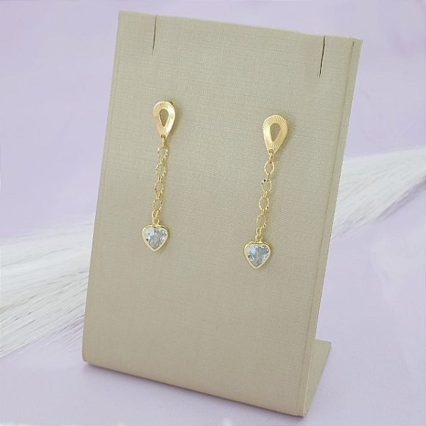 Brinco Banhado a Ouro Pendurado Com Coração De Zircônia Bijou Art
