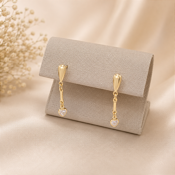 Brinco Feminino Banhado a Ouro 18K Com Zircônia De Coração Bijou Art