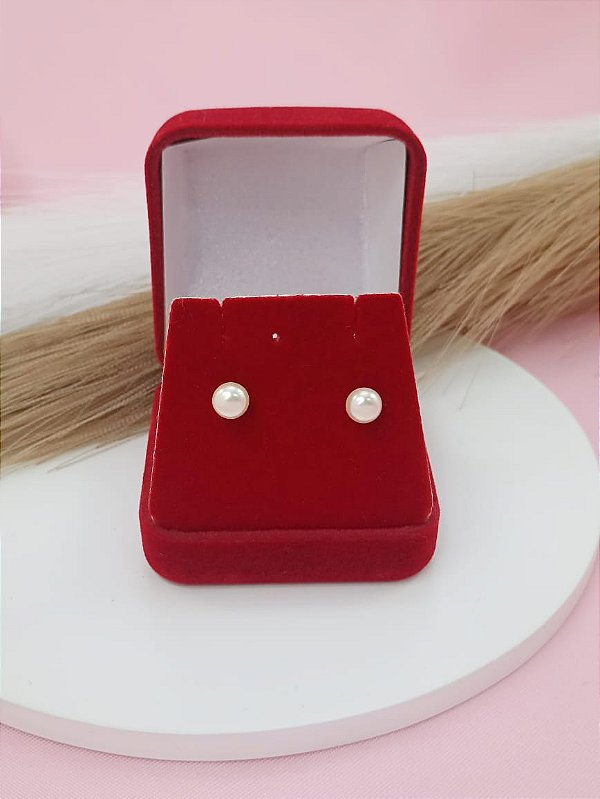 Brinco Banhado a Ouro 18K Pérola Achatada 6mm Bijou Art