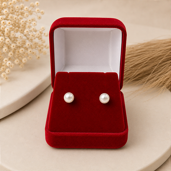 Brinco Banhado a Ouro 18K Pérola Achatada 6mm Bijou Art