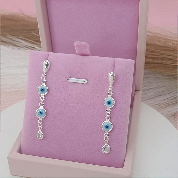 Brinco Olho Grego Folheado a Prata 925 Com Zircônia Bijou Art