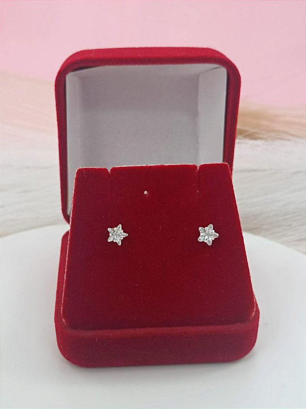 Brinco De Estrela Folheado a Prata 925 Zircônia 5 mm Bijou Art