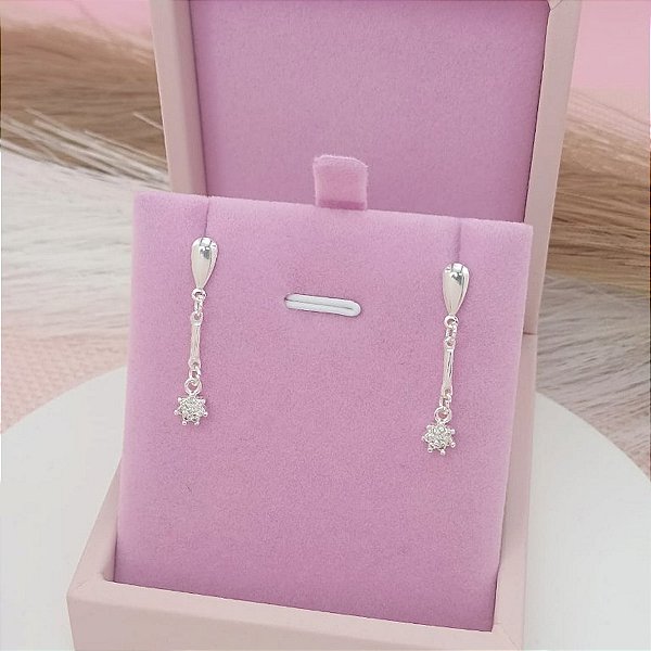 Brinco Feminino Banhado a Prata  925 De Flor Com Zircônia Bijou Art