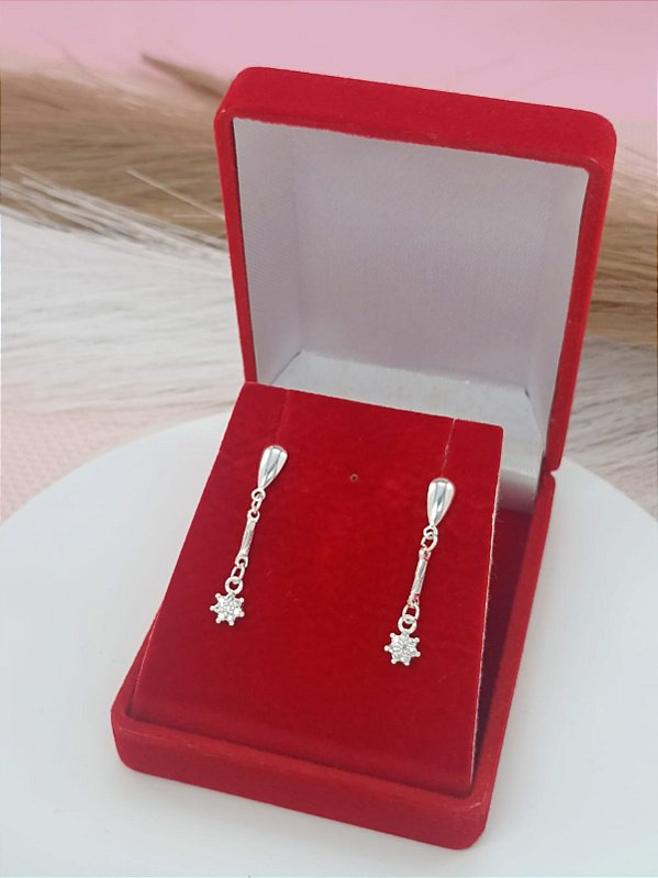 Brinco Feminino Banhado a Prata  925 De Flor Com Zircônia Bijou Art