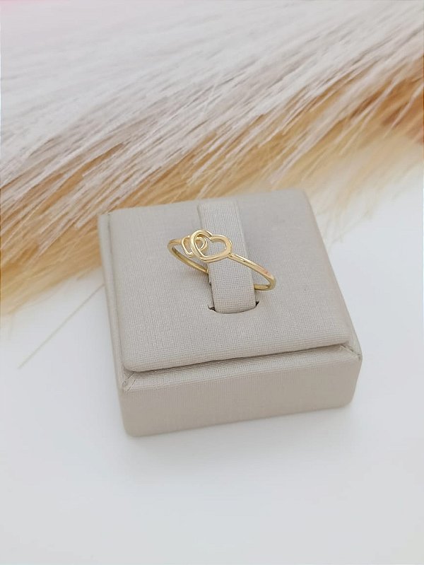 Anel Banhado a Ouro 18k Com Corações Liso Bijou Art