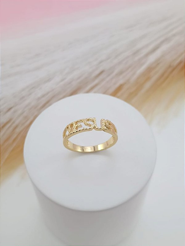 Anel Banhado a Ouro 18K Escrito Jesus Trabalhado Bijou Art