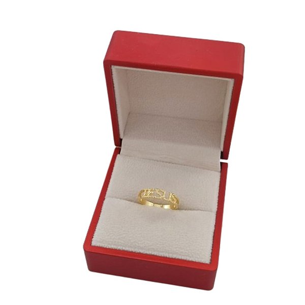 Anel Banhado a Ouro 18K Escrito Jesus Trabalhado Bijou Art