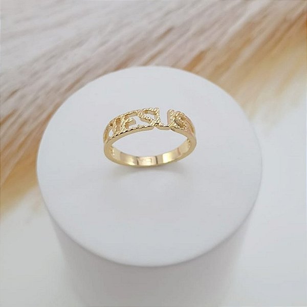 Anel Banhado a Ouro 18K Escrito Jesus Trabalhado Bijou Art