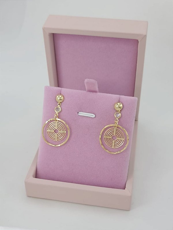 Brinco Redondo Banhado a Ouro 18K Pendurado Bijou Art