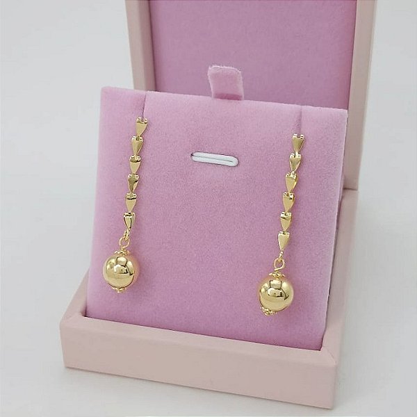 Brinco Feminino Banhado a Ouro Pendurado Com Bola Bijou Art