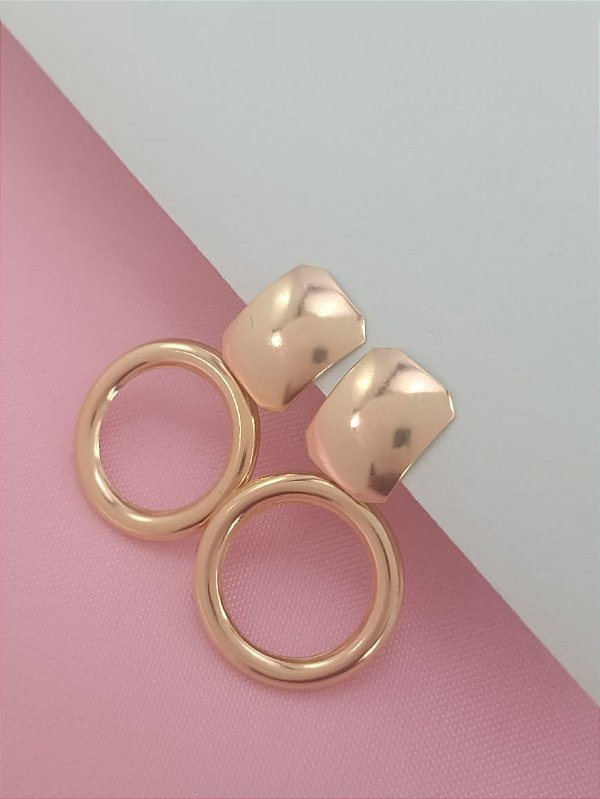 Brinco Redondo Pendurado Base Lisa Banhado a Ouro Bijou Art