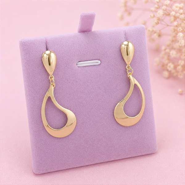 Brinco Gota Grande Vazada Banhada a Ouro 18k Bijou Art