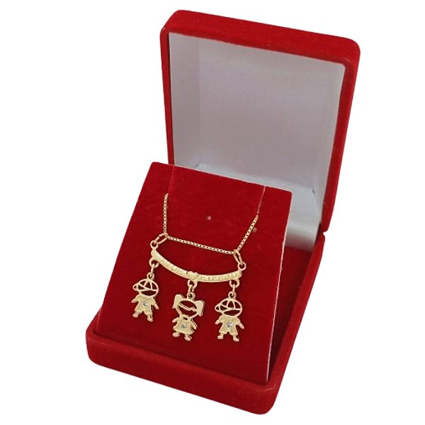 Gargantilha De Filhos Banhado a Ouro 18K Com Zircônia Bijou Art