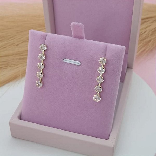 Brinco Feminino Banhado a Ouro Pendurado Com Zircônia Bijou Art