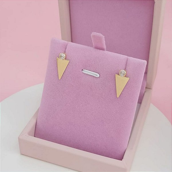 Brinco Antialérgico Banhado a Ouro 18K Com Pedra e Chapa Lisa Bijou Art