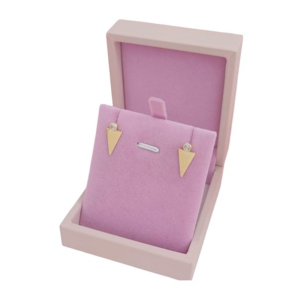 Brinco Antialérgico Banhado a Ouro 18K Com Pedra e Chapa Lisa Bijou Art