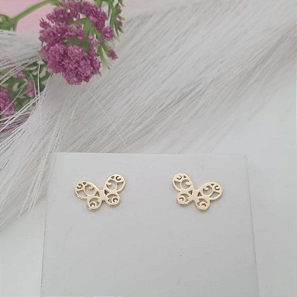 Brinco De Borboleta Fixo Banhado a Ouro Vazado Bijou Art