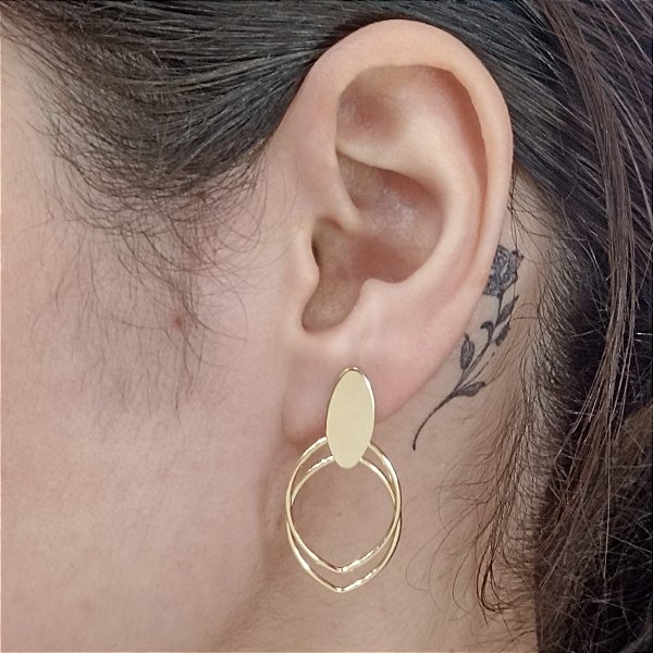 Brinco Feminino Banhado a Ouro Pendurado Com Aros Lisos Bijou Art