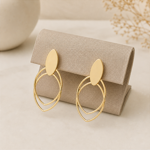 Brinco Feminino Banhado a Ouro Pendurado Com Aros Lisos Bijou Art