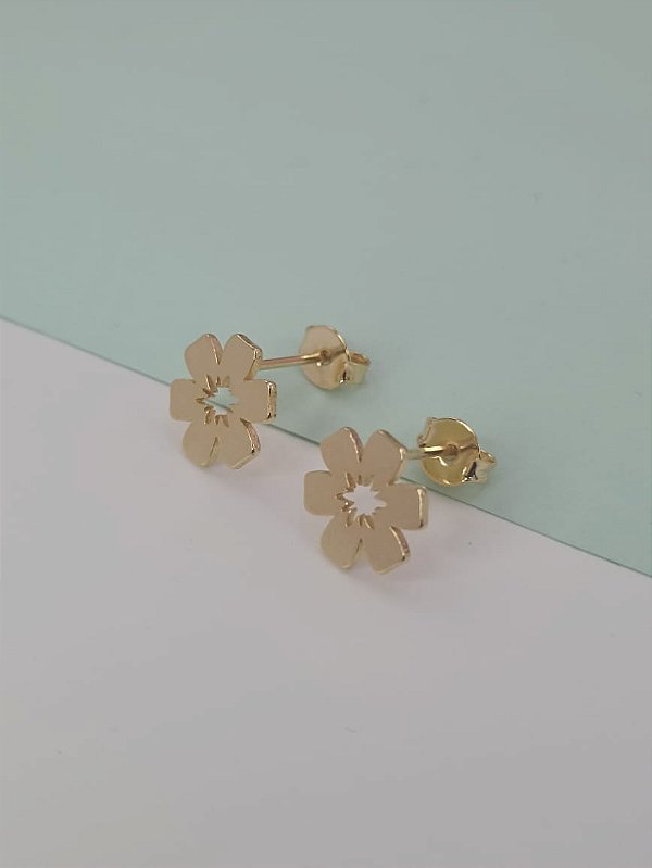 Brinco Antialérgico Banhado a Ouro Fixo De Flor Bijou Art