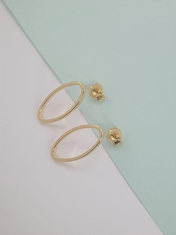 Brinco Feminino Banhado a Ouro Fixo Oval Bijou Art