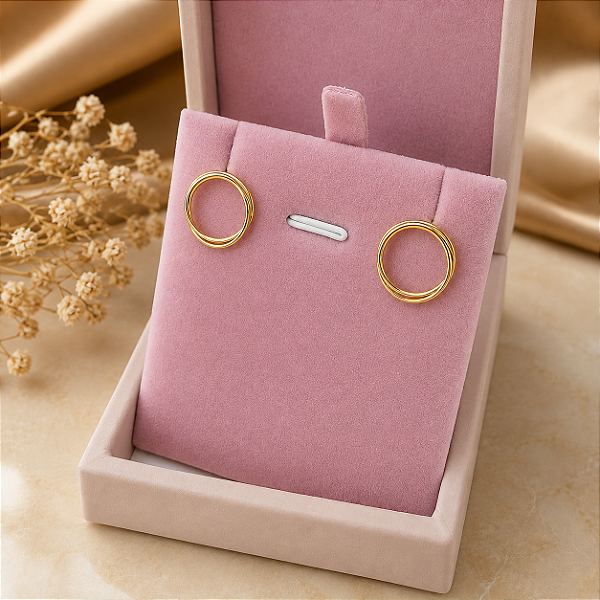 Brinco Feminino Banhado a Ouro Fixo 2 Aros Redondos Bijou Art