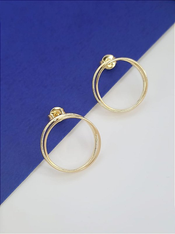 Brinco Feminino Banhado a Ouro Fixo 2 Aros Redondos Bijou Art