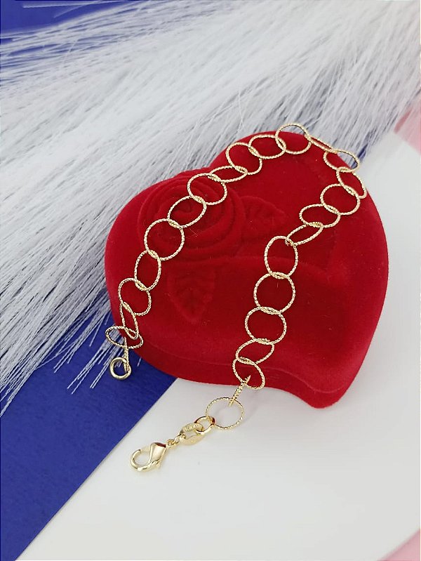 Pulseira Feminina Banhada a Ouro Aros Diamantados Bijou Art