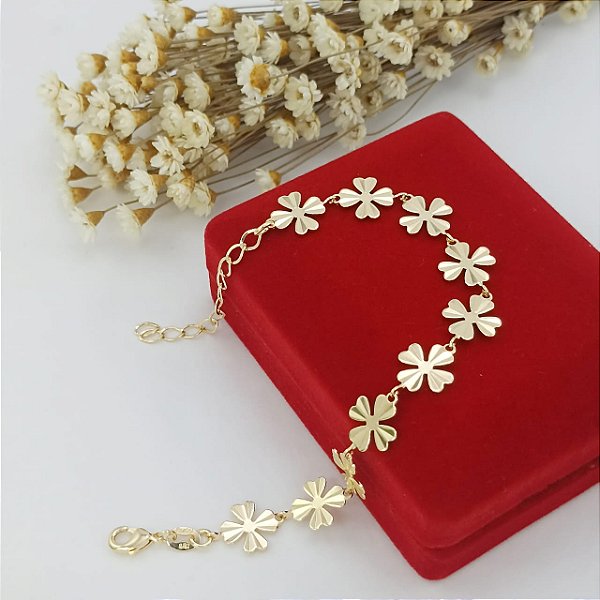 Pulseira Feminina Banhada a Ouro De Trevo Bijou Art