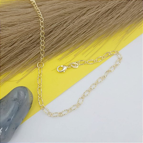Pulseira Feminina Banhada a Ouro Elo Oval Diamantado Bijou Art