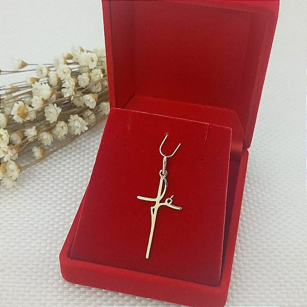 Pingente Banhado a Ouro Escrito Fé Liso Bijou Art