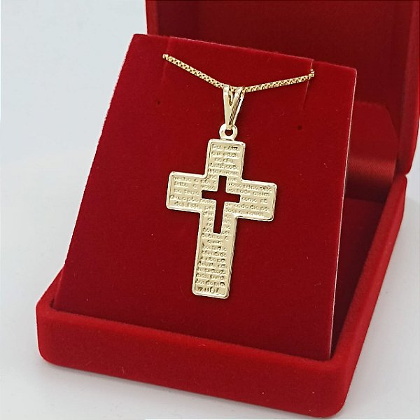 Pingente Banhado a Ouro De Cruz Com Pai Nosso Bijou Art
