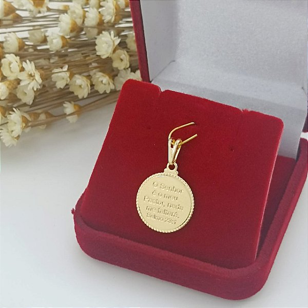 Pingente Banhado a Ouro Medalha Salmo 23 Lisa Bijou Art