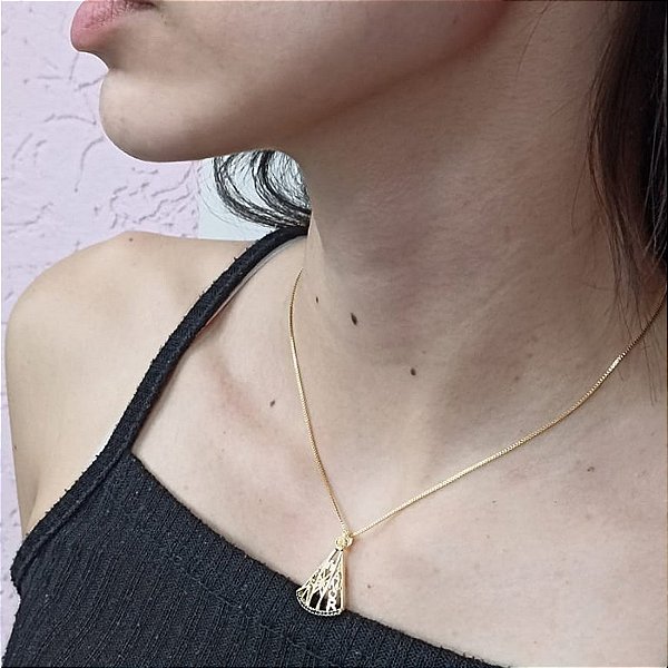 Pingente Banhado a Ouro Vazado Trabalhado Com Pedras Azuis Bijou Art