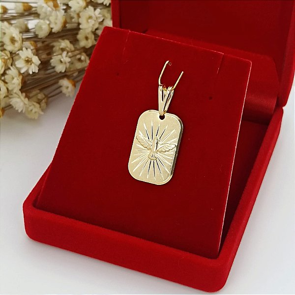 Pingente Banhado a Ouro Placa Com Pomba da Paz Bijou Art
