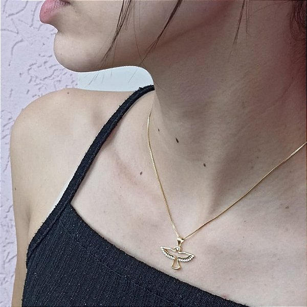 Pingente Banhado a Ouro Pomba Da Paz Com Zircônia Bijou Art
