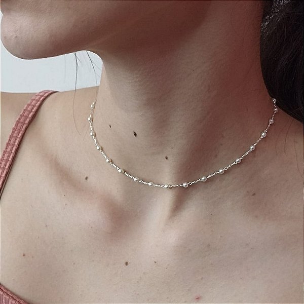 Gargantilha Banhada a Prata Com Pérolas Bijou Art