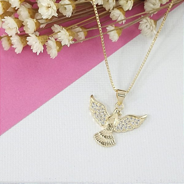 Pingente Banhado a Ouro Espirito Santo Com Pedras Bijou Art