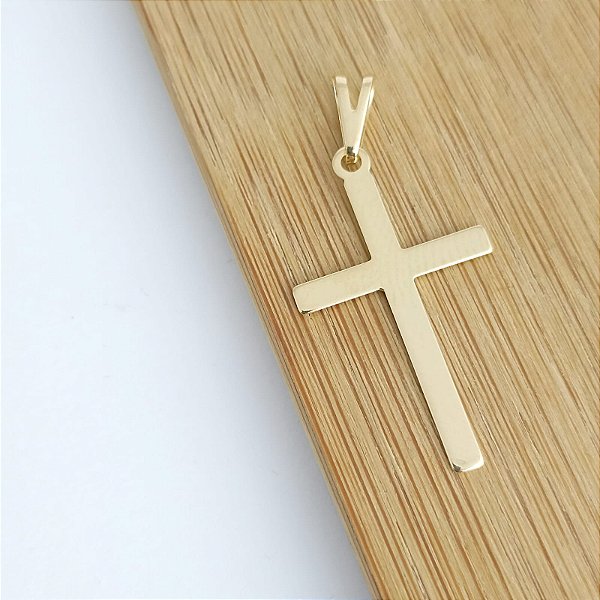 Pingente Banhado a Ouro de Cruz Liso Bijou Art